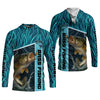 Joycorners Teal Blue Tournament Fishing Shirts, SPF Long Sleeve Shirts, Fishing Shirts For Men