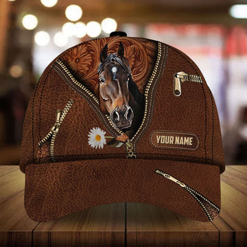 Personalized epic art horse Happiness zip leather pattern cap