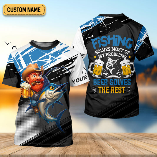 Joycorners Fishing Solves Most Of My Problems Beer Solves The Rest Funny Fishing Shirt, SPF Shirt For Men, Gift For Fisherman