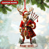 Joycorners Personalized Scottish Deer Ornament, Custom Name Highland Bagpiper Christmas Decoration MT1111