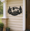 Maxcorners Personalized Deer Metal Sign WITH LED/WITHOUT LED - Rustic Wildlife Scene Cabin Name Sign, Family Lodge Outdoor Wall Art MT0110