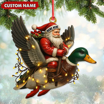 Joycorners Personalized Santa Riding Duck Ornament, Custom Name Christmas Gift for Hunters MT1111