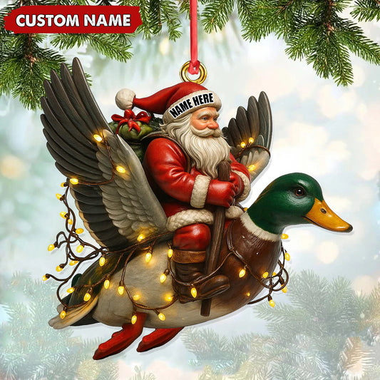 Joycorners Personalized Santa Riding Duck Ornament, Custom Name Christmas Gift for Hunters MT1111