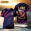 Joycorners The Lone Below Shark And Skull Purple Fishing Shirt, SPF Shirt For Men, Men's Fishing Shirt