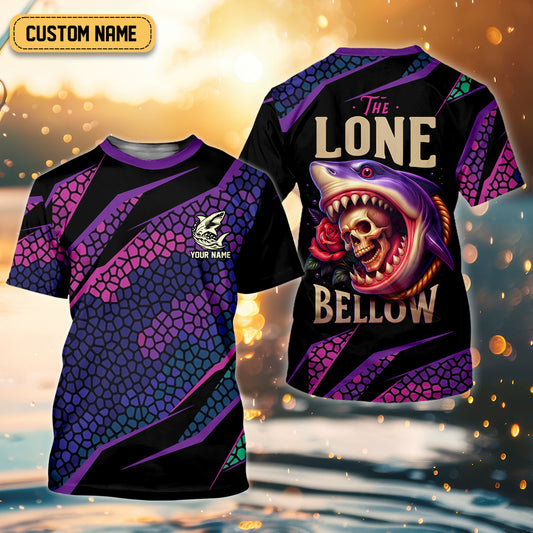Joycorners The Lone Below Shark And Skull Purple Fishing Shirt, SPF Shirt For Men, Men's Fishing Shirt