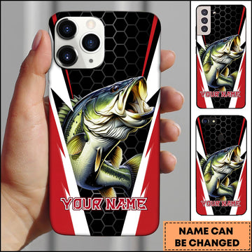 Joycorners Bass Honeycomb Pattern Red White Sport Design Personalized Name Phone Case