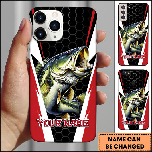 Joycorners Bass Honeycomb Pattern Red White Sport Design Personalized Name Phone Case