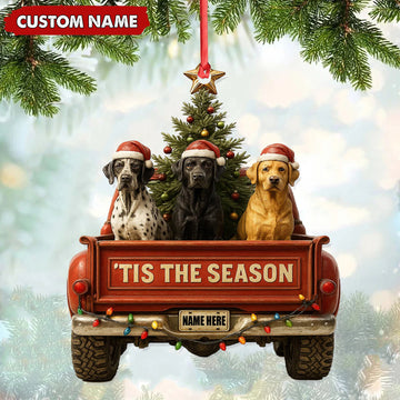 Joycorners Personalized Hunting Dogs Truck Ornament, Custom Name Christmas Gift for Dog Lovers MT1111