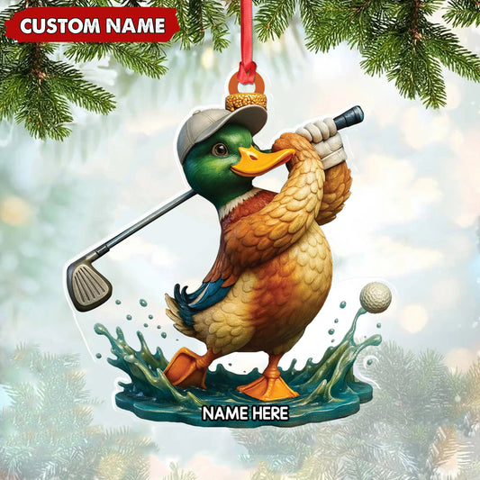 Joycorners Personalized Acrylic Duck Golf Christmas Ornament – Custom Name Funny Hunter Gift for Golf Lovers MT1111