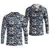 Joycorners Blue Camo Performance Fishing Shirts, SPF Shirt For Men, Hooded Fishing Shirt, Fishing Shirts For Men