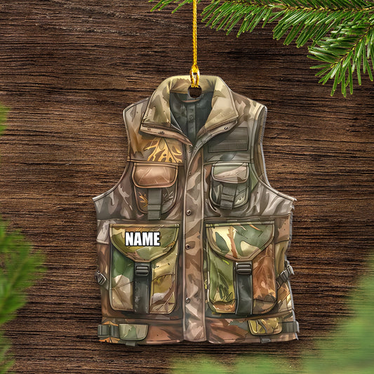 Joycorners Personalized Camo Hunting Vest Ornament – Custom Name Christmas Tree Decoration Gift for Hunters MT1111
