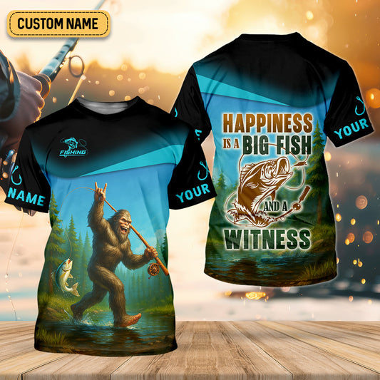 Joycorners Happiness Is A Big Fish And A Witness Bigfoot Fishing SPF Shirt, Funny Fishing Shirt, Men's Fishing Shirt