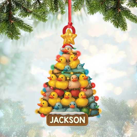 Joycorners Personalized Funny Rubber Duck Acrylic Christmas Tree Ornament – Custom Name Xmas Decoration for Hunter or Family, Cute Holiday Ornament MT1111
