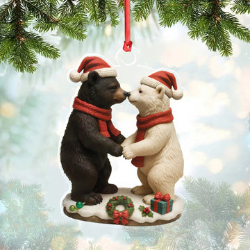 Joycorners Christmas Bear Couple Figurine Acrylic Ornament – Cute Holiday Decor for Couples, Polar and Brown Bear Love Statue, Romantic Christmas Gift for Him or Her MT1111