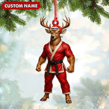 Joycorners Personalized Karate Deer Ornament, Custom Name Martial Arts Christmas Decoration MT1111