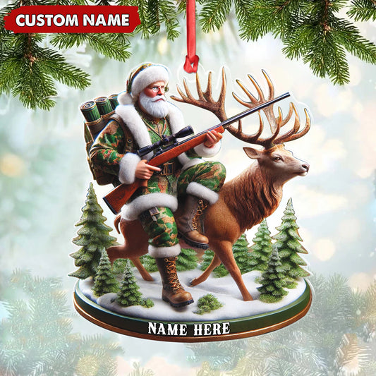 Joycorners Personalized Acrylic Hunter Santa Riding Deer Christmas Ornament - Custom Hunting Gift Decoration MT1111