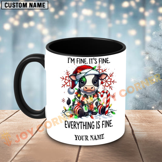 Joycorners Holstein Cow Christmas Everything Is Fine Custom Name Mug