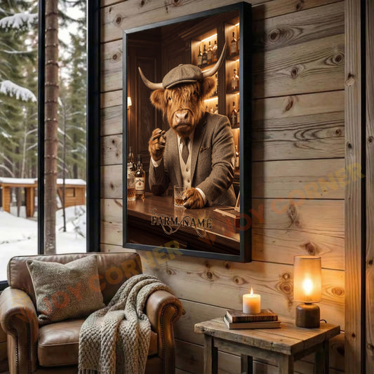 Joycorners Highland Gentleman Whiskey Bar Vintage Suit Art Personalized Name Wall Art Canvas