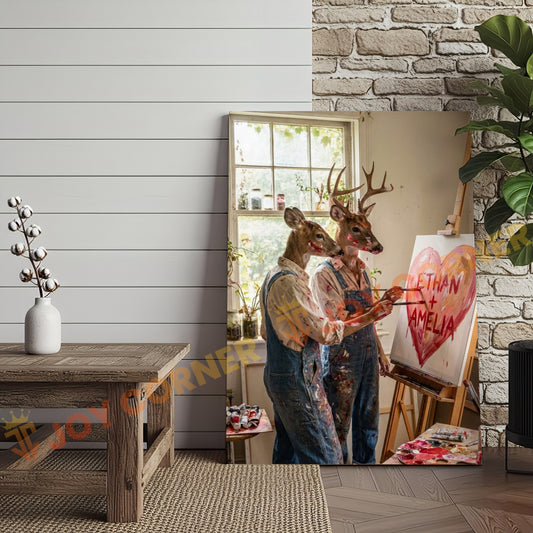 Joycorners Deer Couple Painting Heart Art Studio Personalized Name Canvas