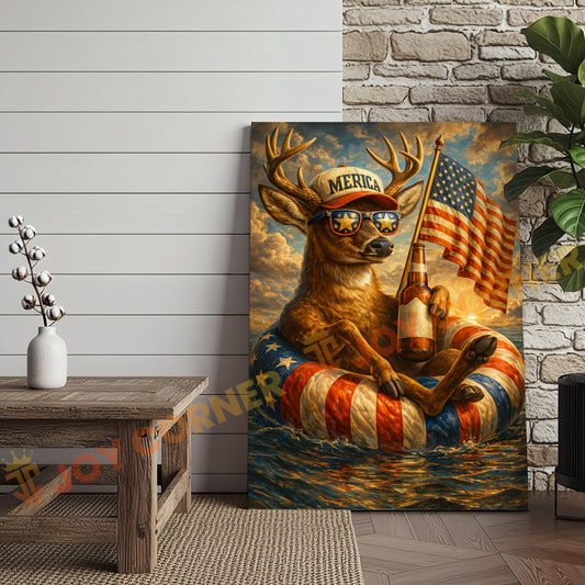 Joycorner Buck Deer Americana Beer Float 3D Wrapped Canvas