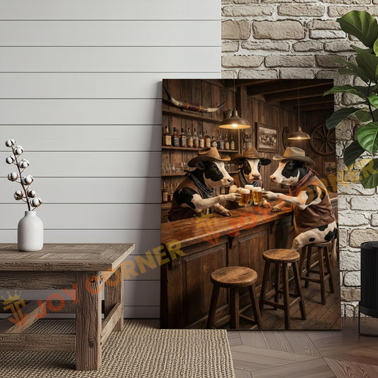 Joycorner Holstein Cow Western Bar Counter Beer Toast Rustic Canvas