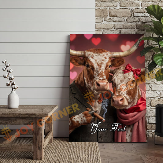 Joycorners Cattle Cow Funny Romantic Texas Longhorn Couple Personalized Name Canvas