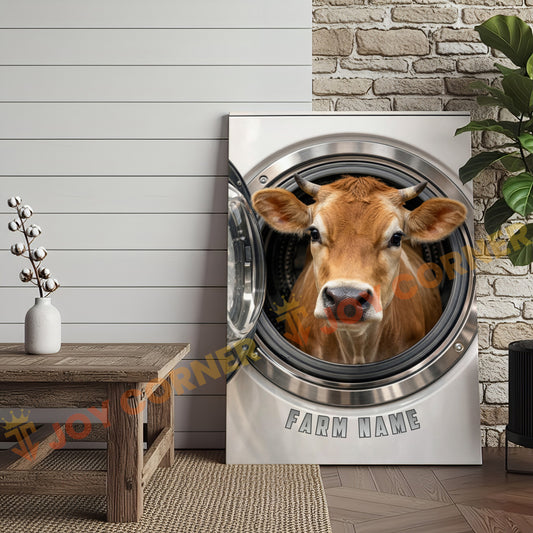 Joycorners Cattle Cow Funny Jersey Cow In Washing Machine Personalized Name Canvas