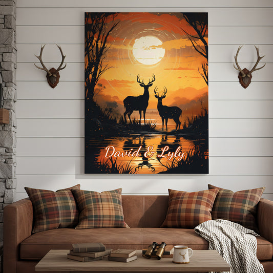 Joycorner Deer Couple Sunset Lake Silhouette Personalized Canvas
