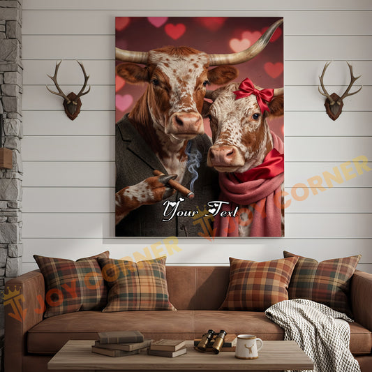 Joycorners Cattle Cow Funny Romantic Texas Longhorn Couple Personalized Name Canvas