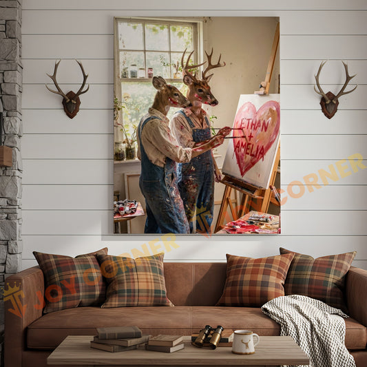 Joycorners Deer Couple Painting Heart Art Studio Personalized Name Canvas