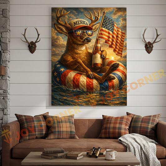 Joycorner Buck Deer Americana Beer Float 3D Wrapped Canvas