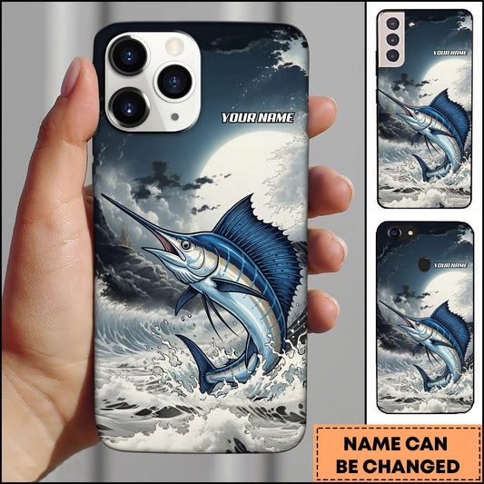 Joycorners Marlin Fishing Moon Ocean Splash Personalized Name Phone Case