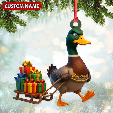 Joycorners Funny Duck Acrylic Christmas Ornament - Mallard Pulling Gifts, Unique Christmas Gift for Hunters MT1111