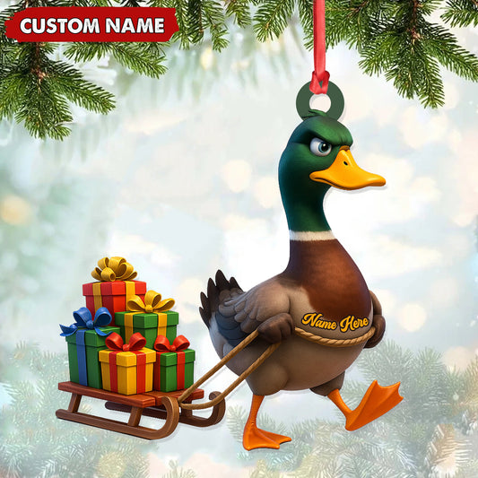 Joycorners Funny Duck Acrylic Christmas Ornament - Mallard Pulling Gifts, Unique Christmas Gift for Hunters MT1111