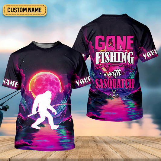 Joycorners Gone Fishing With Sasquatch Fishing UPF Shirts, Funny Fishing Shirt, Bigfoot Fishing Shirts For Men