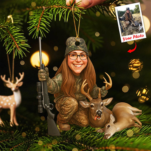Joycorners Personalized Hunting Acrylic Christmas Ornament – Custom Photo Caricature Gift For Hunters MT1111
