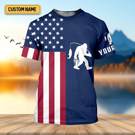 Joycorners Bigfoot American Flag Patriotic Fishing Shirt, SPF Shirt For Men, Gift For Fisherman, Fishing Shirts For Men