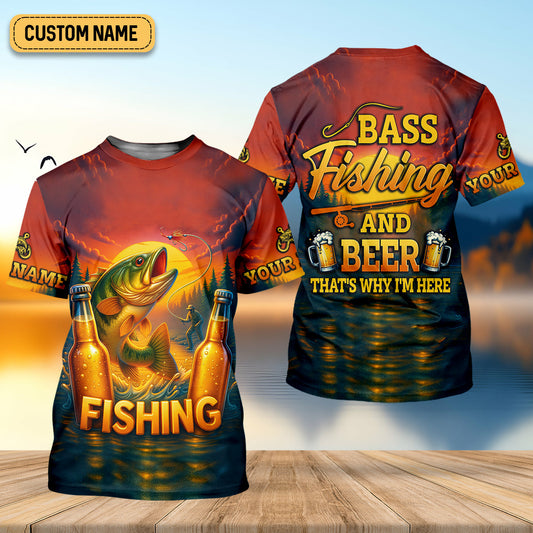Joycorners Bass Fishing And Beer That's Why I'm Here SPF Shirt For Men, Fishing Gifts For Men, Custom Fishing Shirts