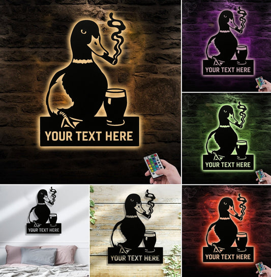 Maxcorners Personalized Funny Duck Metal Sign WITH LED/WITHOUT LED – Unique Hunting Lodge Wall Decor, Gift for Hunters MT0110
