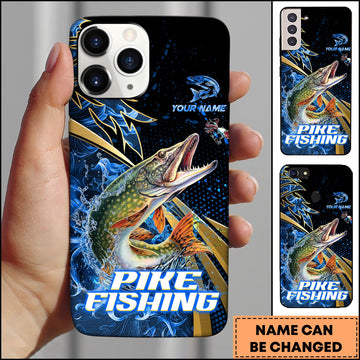 Joycorners Pike Splash Water Lightning Stripe Dark Blue Art Golden Line  Personalized Name Phone Case