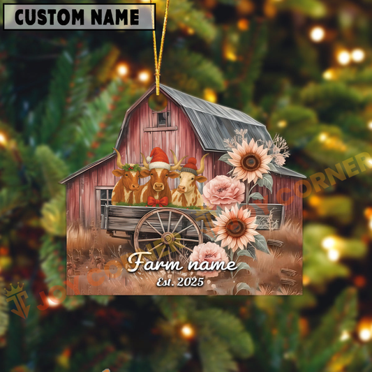 Joycorners Personalized Rustic Barn Black Angus Christmas Acrylic Ornament