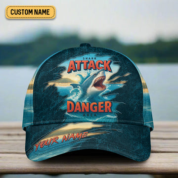 Joycorners Shark Attack Danger Area, Fishing Hook Hat, Fishing Trucker Hat, Fishing Cap For Men
