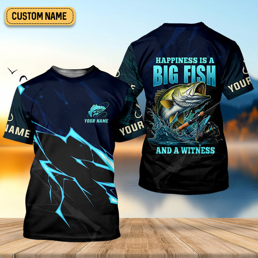 Joycorners Happiness Is A Big Fish And A Witness Fishing UPF Shirts, Funny Fishing Shirt, Fishing Shirts For Men