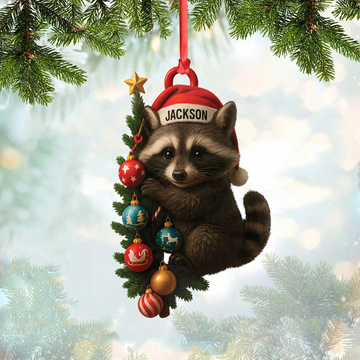Joycorners Personalized Raccoon Acrylic Christmas Ornament – Cute Holiday Gift - Perfect Gift for Kids & Animal Lovers MT1111