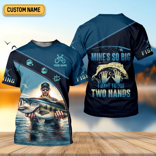 Joycorners Mine's So Big I Have To Use Two Hands Funny Fishing Shirt, SPF Shirt For Men, Gift For Fisherman