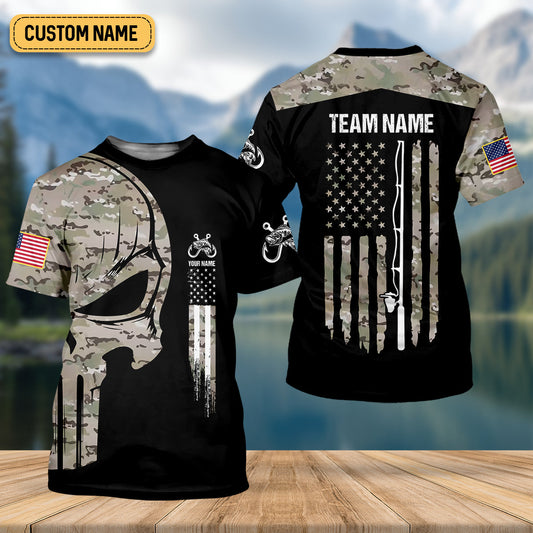 Joycorners Custom Camo Patriotic Fishing Shirt, Fishing UPF Shirts, Fishing Gifts For Men, Men's Fishing Shirt