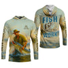 Joycorners Born To Fish Forced To Work SPF Shirt For Men, Funny Fishing Shirt, Gift For Fisherman