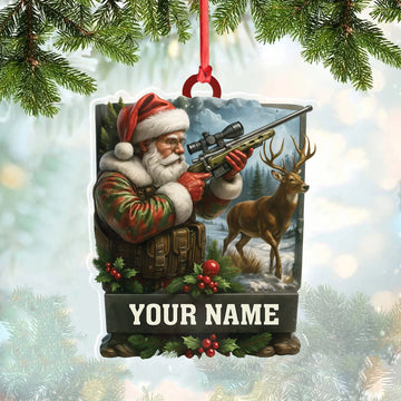 Joycorners Custom Name Santa Hunter Ornament, Deer Hunting Christmas Tree Decor, Personalized Camo Gift MT1111