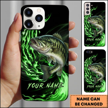 Joycorners Fishing Green Flame Energy Personalized Name Phone Case (10 Fish Species)