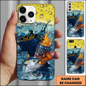 Joycorners Tuna Fishing Phone Case Beer Splash Fishing Graphic Personalized Name 3D Phone Case